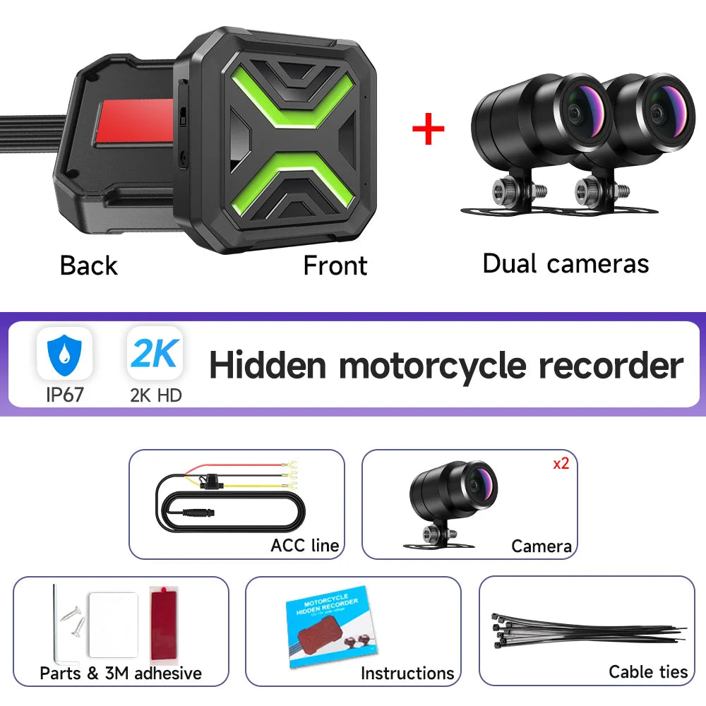 Motorcycle Dual 720P/1080P/2K DVR Waterproof Action Camera Recorder Front&Rearview Motorcycle Dash Cam Wifi Smart Connect