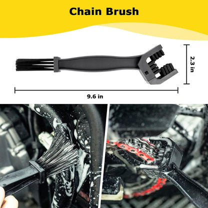 Motorcycle Cleaning Kit 6 Pack with Easy Reach Brush,Tire Brush,Wool Wash Mitt,Chain Brush,Detailing Brush and Microfiber Towel for Cleaning Motorcycle Mudguard,Rims,Exhaust,Frame