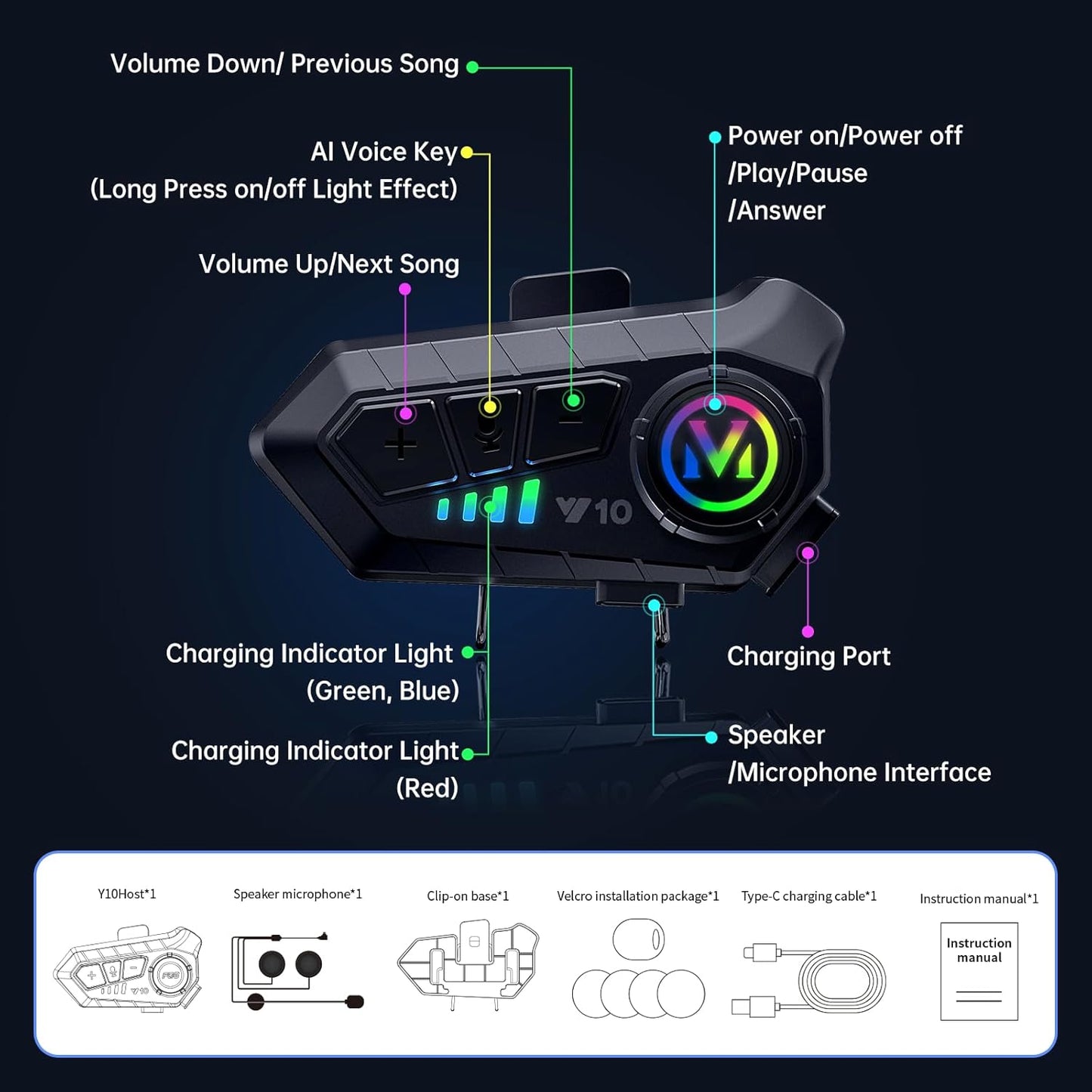 Motorcycle Bluetooth Headset Speaker Skiing Earphone Waterproof Bluetooth Helmet Headset with Noise Cancellation Ultra-Thin Wireless Bluetooth Headphones for All Helmets