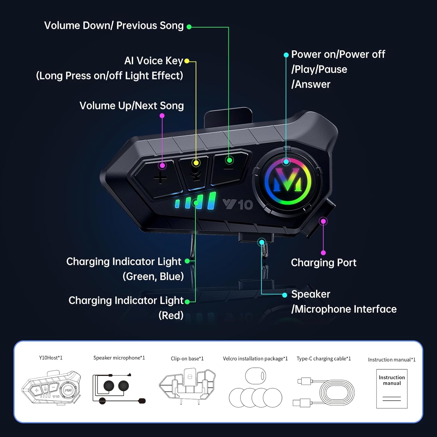 Motorcycle Bluetooth Headset Speaker Skiing Earphone Waterproof Bluetooth Helmet Headset with Noise Cancellation Ultra-Thin Wireless Bluetooth Headphones for All Helmets