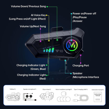 Motorcycle Bluetooth Headset Speaker Skiing Earphone Waterproof Bluetooth Helmet Headset with Noise Cancellation Ultra-Thin Wireless Bluetooth Headphones for All Helmets