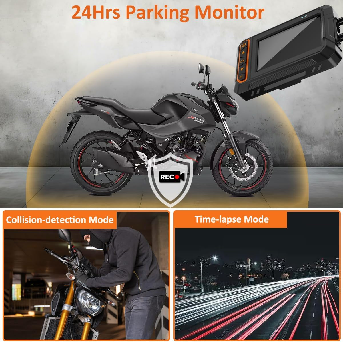 Motorcycle Dash Cam, 3'' LCD Waterproof Motorcycle Front and Rear 1080P Camera Wide Angle 155° with Wi-Fi, GPS, Wired Control, G-Sensor, Max up to 256GB