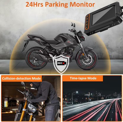 Motorcycle Dash Cam, 3'' LCD Waterproof Motorcycle Front and Rear 1080P Camera Wide Angle 155° with Wi-Fi, GPS, Wired Control, G-Sensor, Max up to 256GB