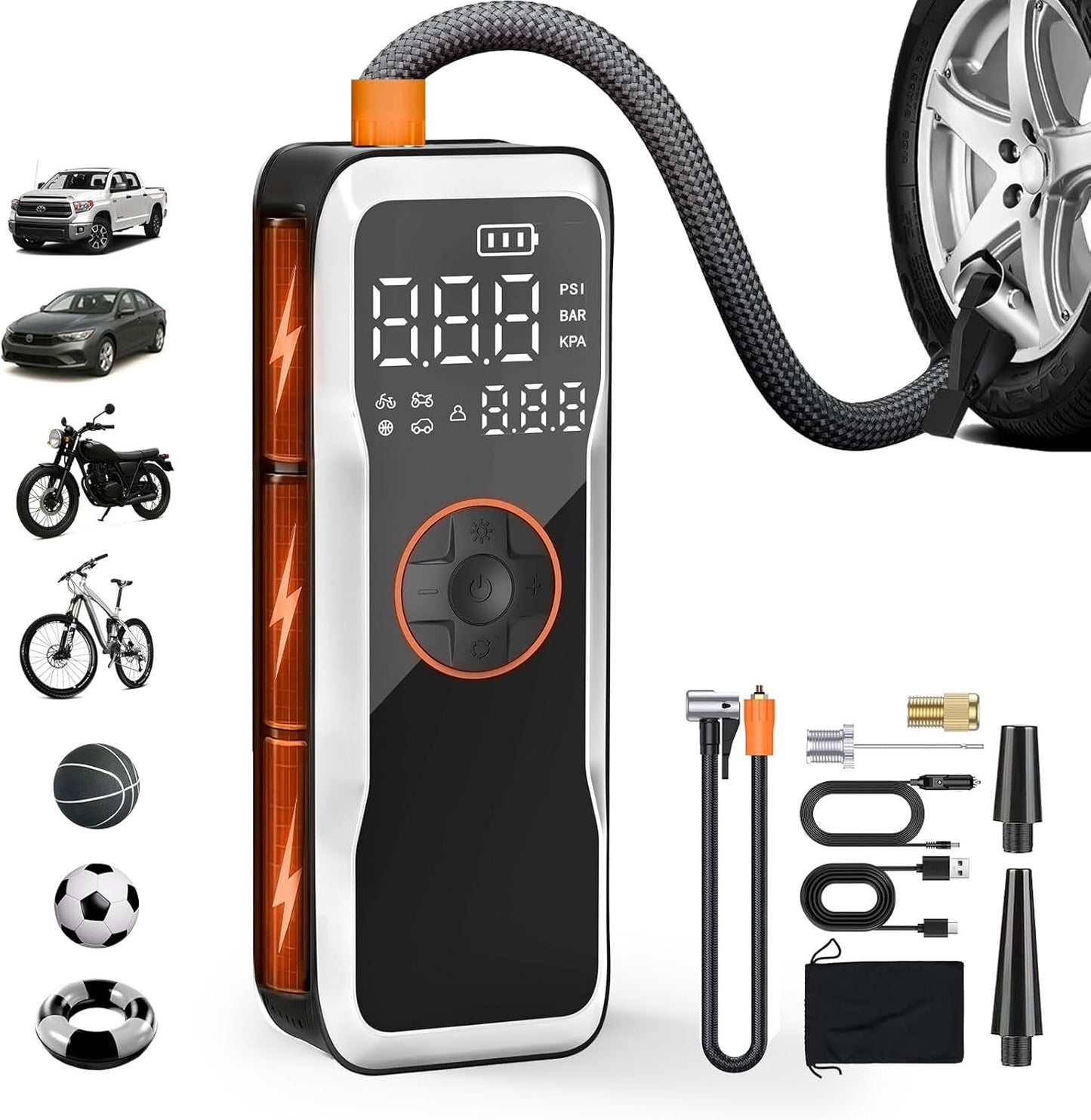 Portable Tire Inflator Air Compressor, Battery Capacity18000Mah,150Psi 5X Fast Inflation Wireless Electric Air Pump with Digital Pressure Gauge & LED Light for Car Motorcycle Bike Ball