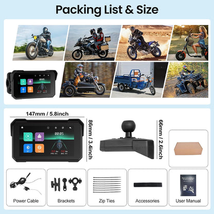 Motorcycle Carplay Screen with Wireless Apple Carplay Android Auto, IP68 Waterproof Touch Screen 5 Inch GPS Navigation Carplay Para Moto, Dual Bluetooth, Siri Google Voice Control