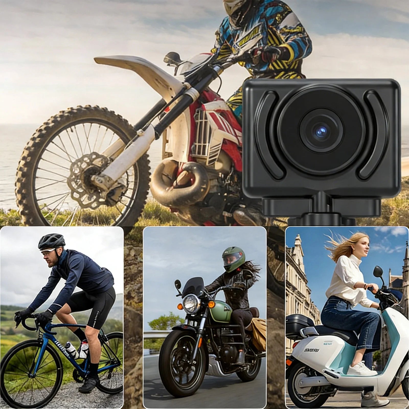 Wifi 2-In-1 Motorcycle Dash Cam & Action Camera 1080P with App, Loop Recording, 140° Wide Angle, Night Vision, Handlebar/Bike Mount