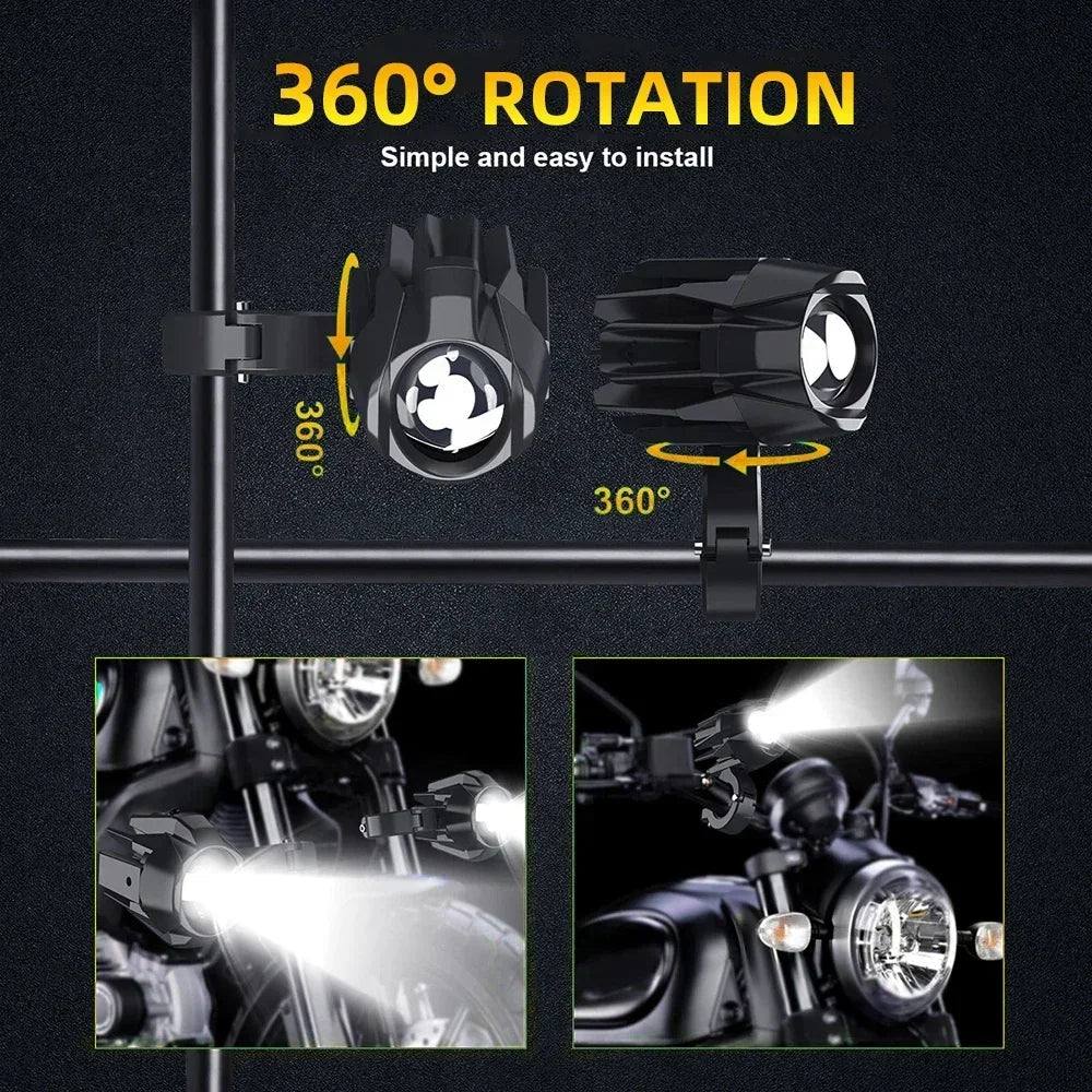 LED Motorcycle Headlight 6000K White Auxiliary 3500K Fog Light Strobe for Motorbike Driving Car Fog Spot Off-Road Use