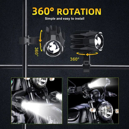 LED Motorcycle Headlight 6000K White Auxiliary 3500K Fog Light Strobe for Motorbike Driving Car Fog Spot Off-Road Use