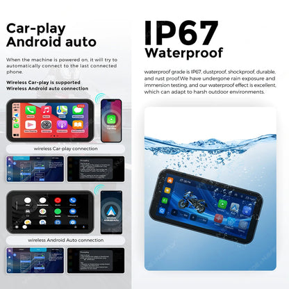 Portable 6.25 Inch IP67 Waterproof Motorcycle GPS Navigation Support Wireless Carplay Android Auto DVR Drive Recorder Moto TPMS