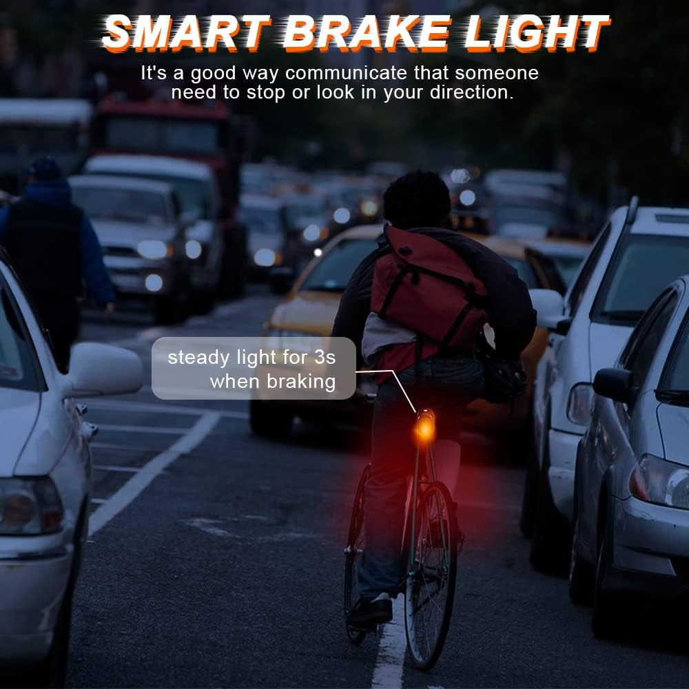 2 Pack Smart Bike Tail Light with Turn Signals, Bike Alarm with Wireless Control Remote, USB Rechargeable Rear Bike Light, IP65 Waterproof Auto On/Off Bicycle Lights for Night Riding