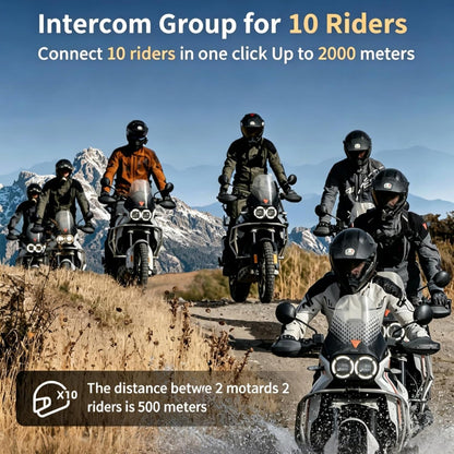 FX8 PRO Motorcycle Bluetooth Intercom, 10-Rider Group Helmet Communication System, Music Sharing, Universal Wireless Interphone（App/Waterproof/Stereo Music/Gps/2 Mics） (Single Pack)