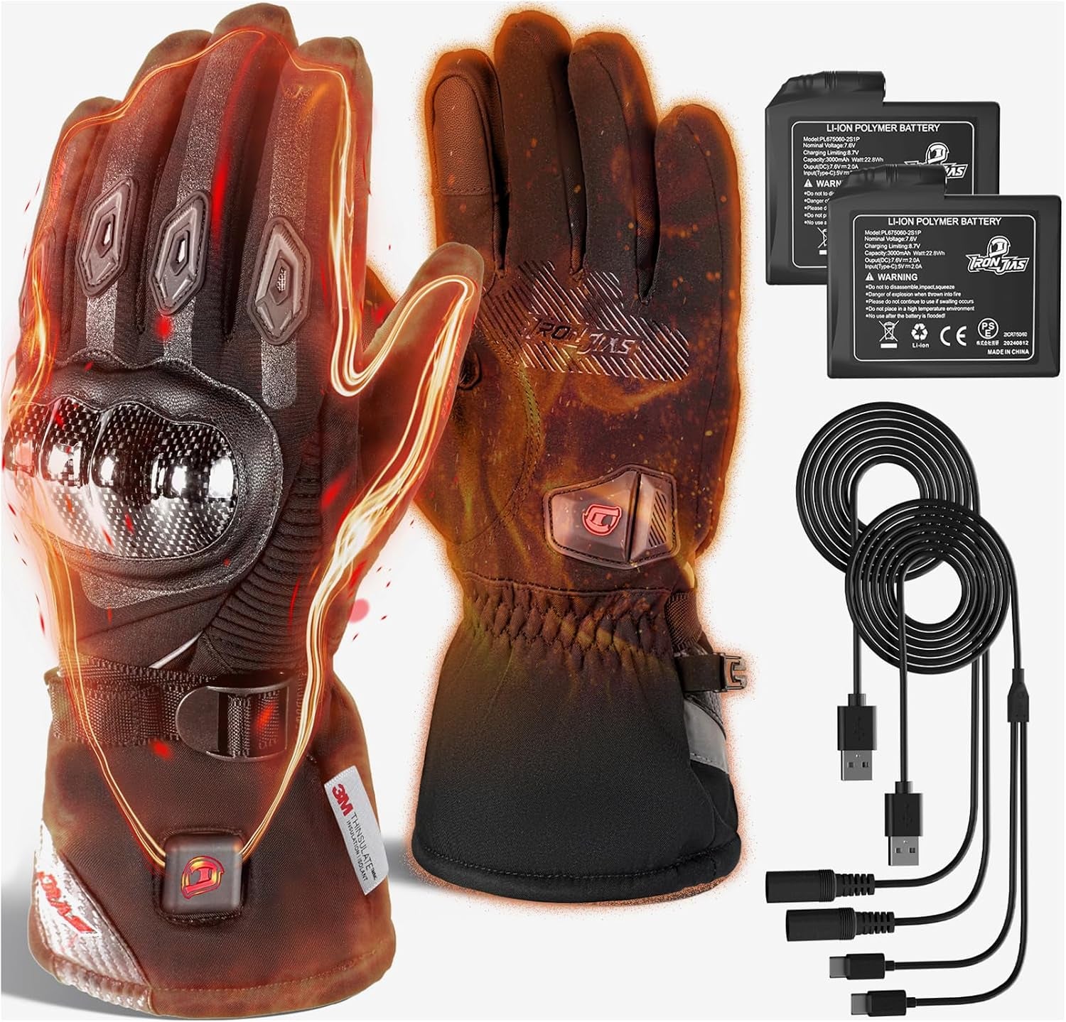Heated Motorcycle Gloves, Fingertip Heating, Waterproof, Touchscreen, 3000 Mah Battery, Car USB Power Supply
