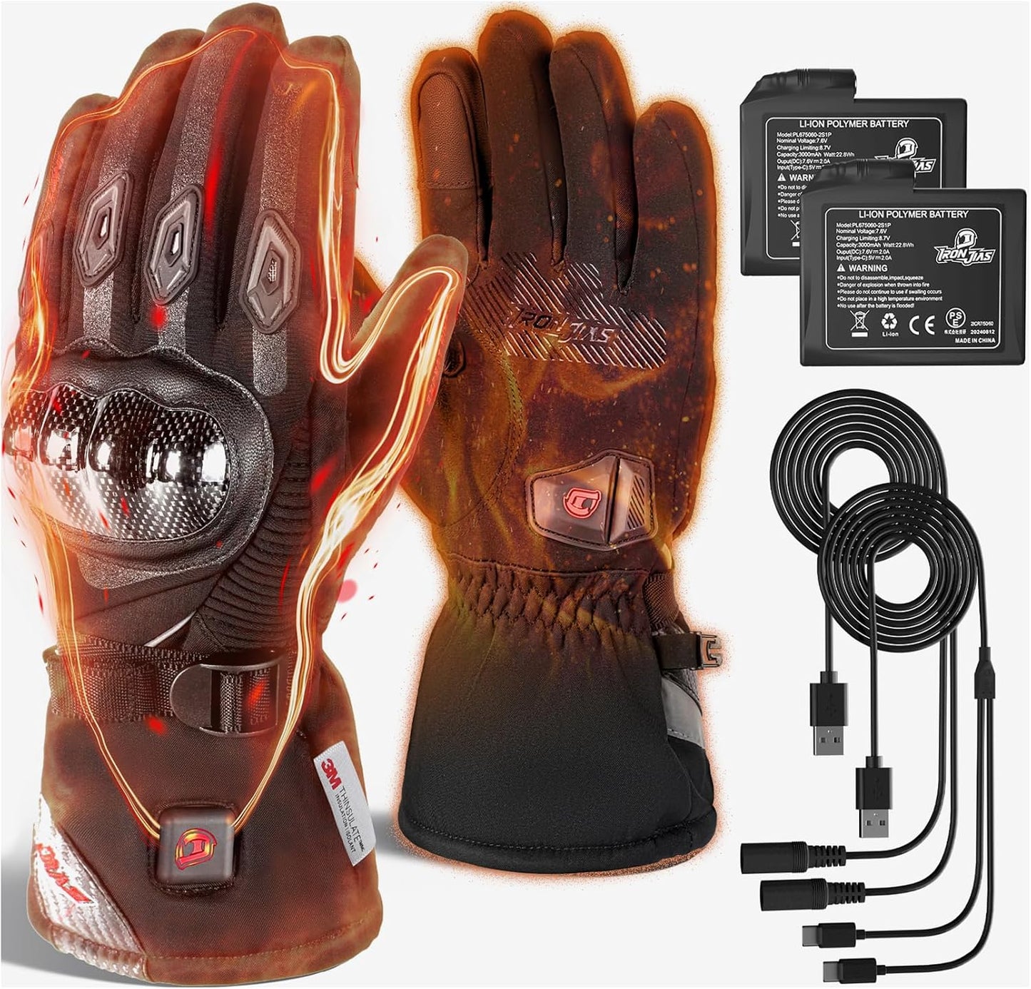 Heated Motorcycle Gloves, Fingertip Heating, Waterproof, Touchscreen, 3000 Mah Battery, Car USB Power Supply