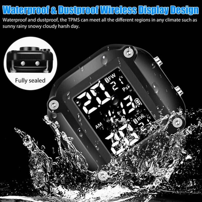 Wireless Motorcycle TPMS Tire Tyre Pressure Monitor System + 2 External Sensors