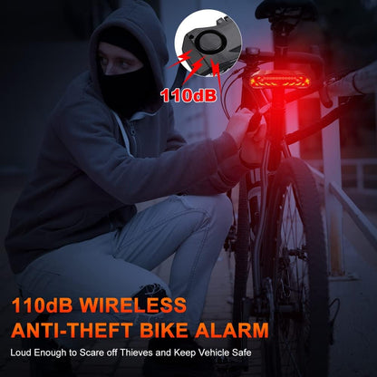 2 Pack Smart Bike Tail Light with Turn Signals, Bike Alarm with Wireless Control Remote, USB Rechargeable Rear Bike Light, IP65 Waterproof Auto On/Off Bicycle Lights for Night Riding