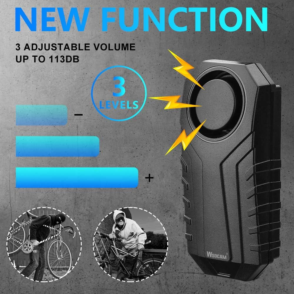 Anti-Theft Bike Alarm with Mount, 113Db Burglar Vibration Motorcycle Bicycle Alarm Security System Waterproof Cycle Bike Alarm with Remote
