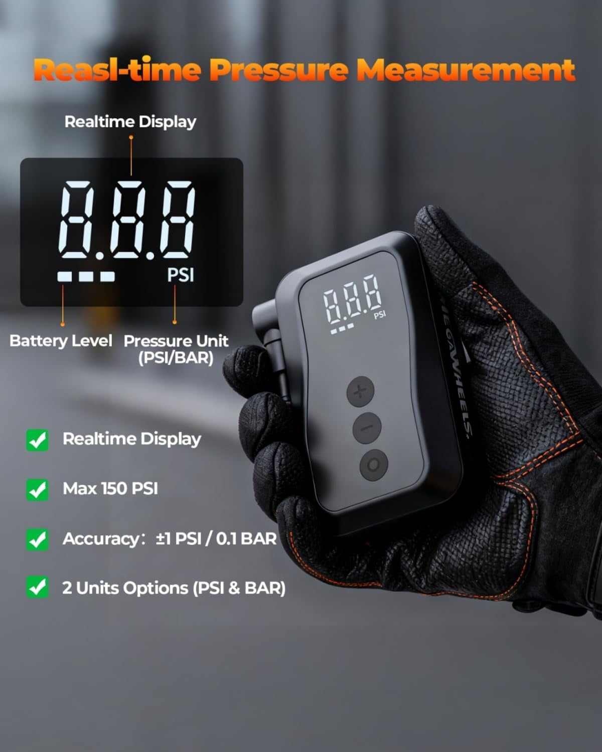 Mini Bike Pump, Portable Bike Pump with Presta and Schrader Valve, 150/120PSI Bicycle Pump with Gauge, Auto Stop, Fast Inflation for City Bike, Road Bike, Mountain Bike