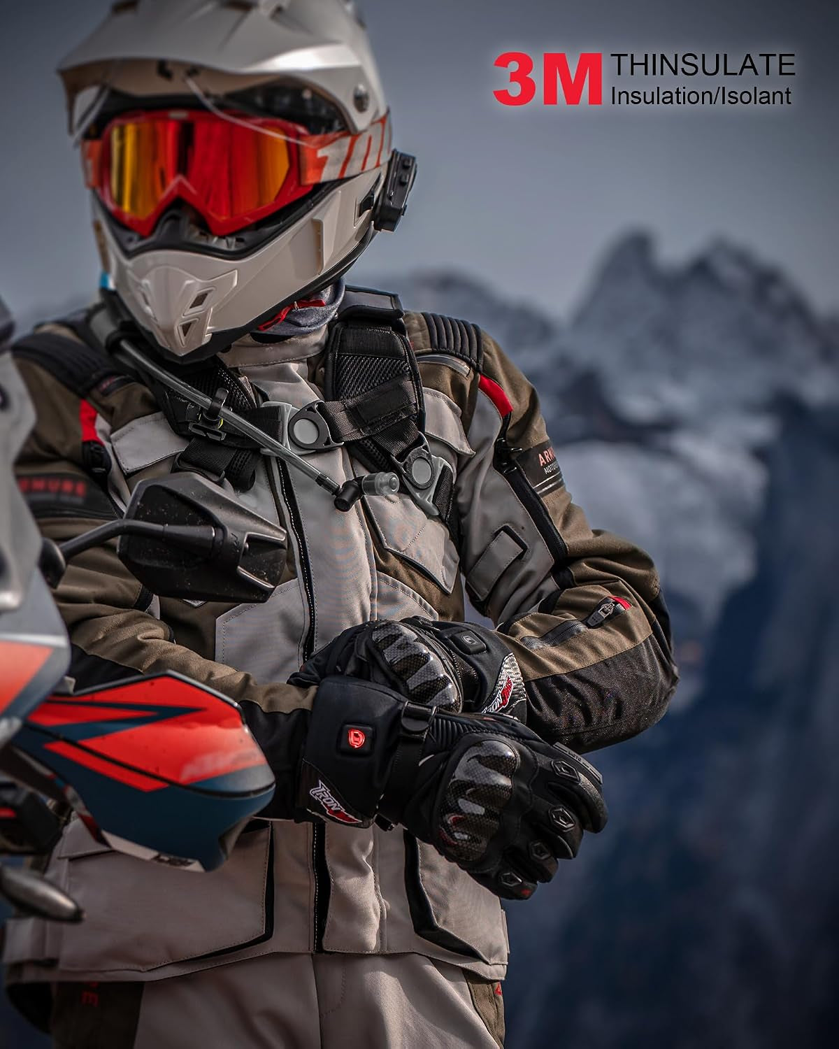 Heated Motorcycle Gloves, Fingertip Heating, Waterproof, Touchscreen, 3000 Mah Battery, Car USB Power Supply
