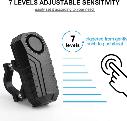 Anti-Theft Bike Alarm with Mount, 113Db Burglar Vibration Motorcycle Bicycle Alarm Security System Waterproof Cycle Bike Alarm with Remote
