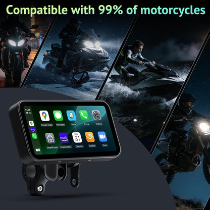 6.25 Inch Motorcycle Carplay & Android Auto Display with Two TPMS– IP67 Waterproof Portable Touchscreen with Dual Bluetooth, TF Card, GPS Navigation, Universal Mount
