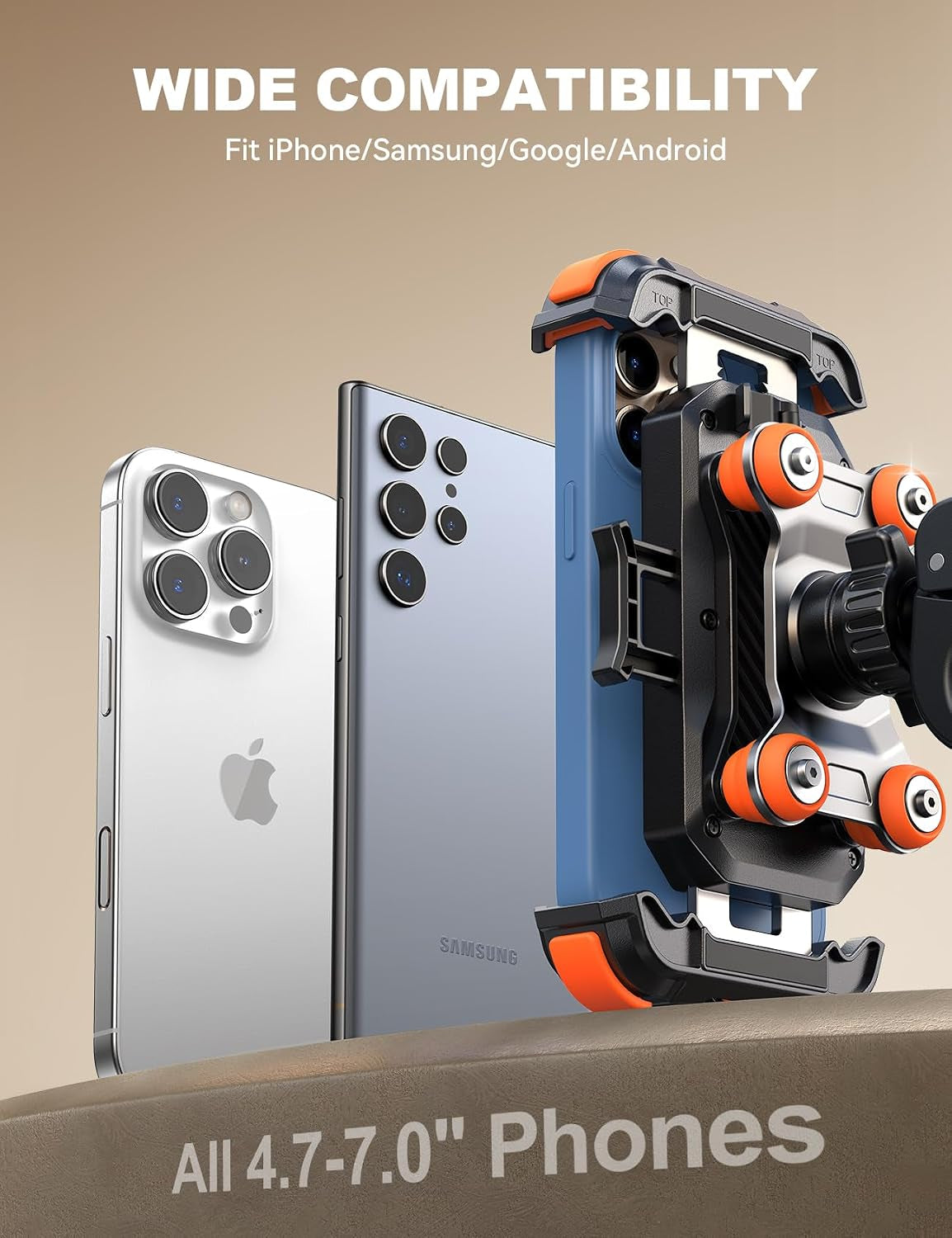 Motorcycle Phone Mount Holder - [Dual Vibration Dampener] 150Mph Anti-Shock Phone Holder for Motorcycle [Upgrade Metal Handlebar Clamp] - Bike Phone Holder Mount for 4.7-7" Phones Orange