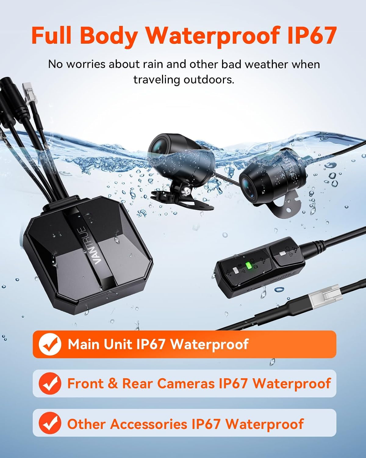 F1 Motorcycle 4K Dash Cam Front and Rear, 4K + 1080P Motorcycle Camera, Full Body IP67 Waterproof, GPS Wi-Fi, 160° Wide Angle, Wired Remote, Night Vision, G-Sensor, Parking Mode, Support 512GB