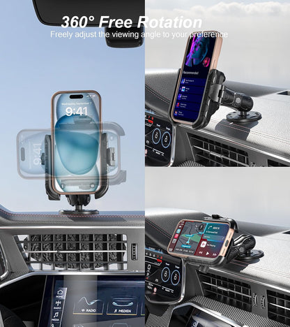 anti Vibration Phone Mount Holder, 1S Lock & Release | Camera Friendly Phone Holder with Shock Dampener, Aluminum AMPS round Base for Car UTV Truck Boat, Fits 5.4"-7.2" Phones