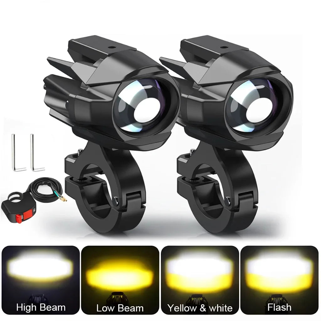 LED Motorcycle Headlight 6000K White Auxiliary 3500K Fog Light Strobe for Motorbike Driving Car Fog Spot Off-Road Use