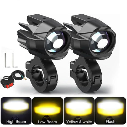 LED Motorcycle Headlight 6000K White Auxiliary 3500K Fog Light Strobe for Motorbike Driving Car Fog Spot Off-Road Use