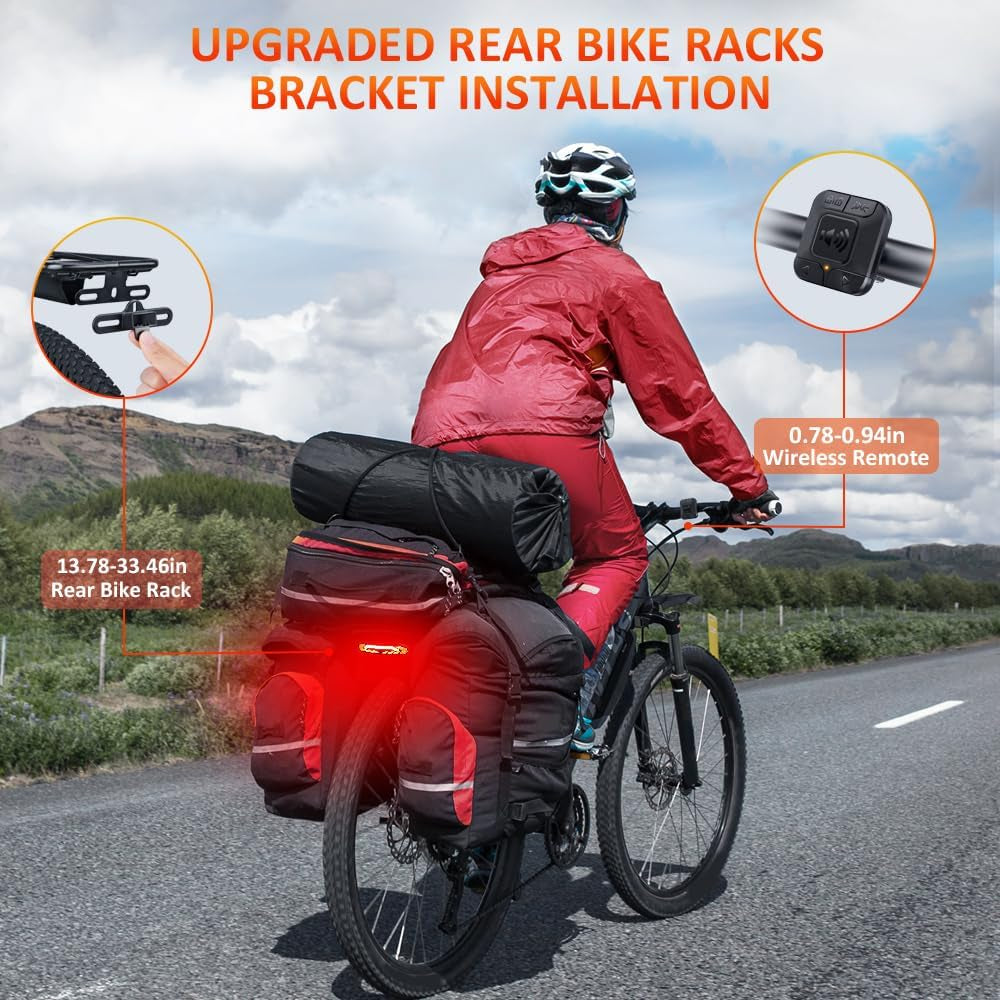 Smart Bike Tail Light with Turn Signals, Rechargeable Bicycle Horn Bike Alarm with Remote, Auto-Sensing Bike Turn Signals Light Alarm