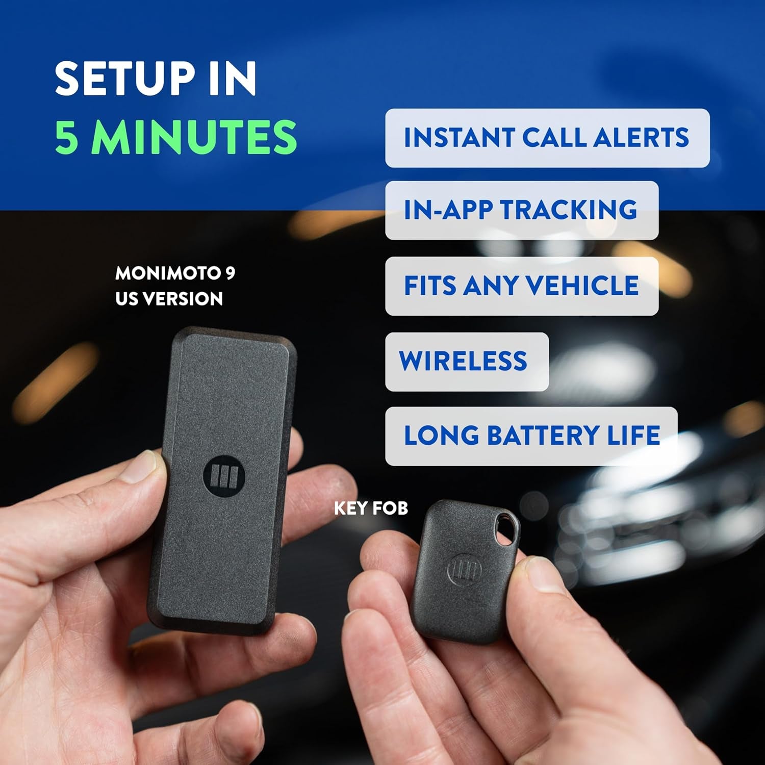 Monimoto 9 US Version Anti-Theft GPS Tracker for Vehicles - Wireless Alarm, Waterproof and Dustproof Build, Phone Call Alerts and DIY Installation - Smart Motorcycle GPS Tracker, Boats, Atvs
