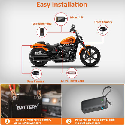 Motorcycle Dash Cam, 3'' LCD Waterproof Motorcycle Front and Rear 1080P Camera Wide Angle 155° with Wi-Fi, GPS, Wired Control, G-Sensor, Max up to 256GB