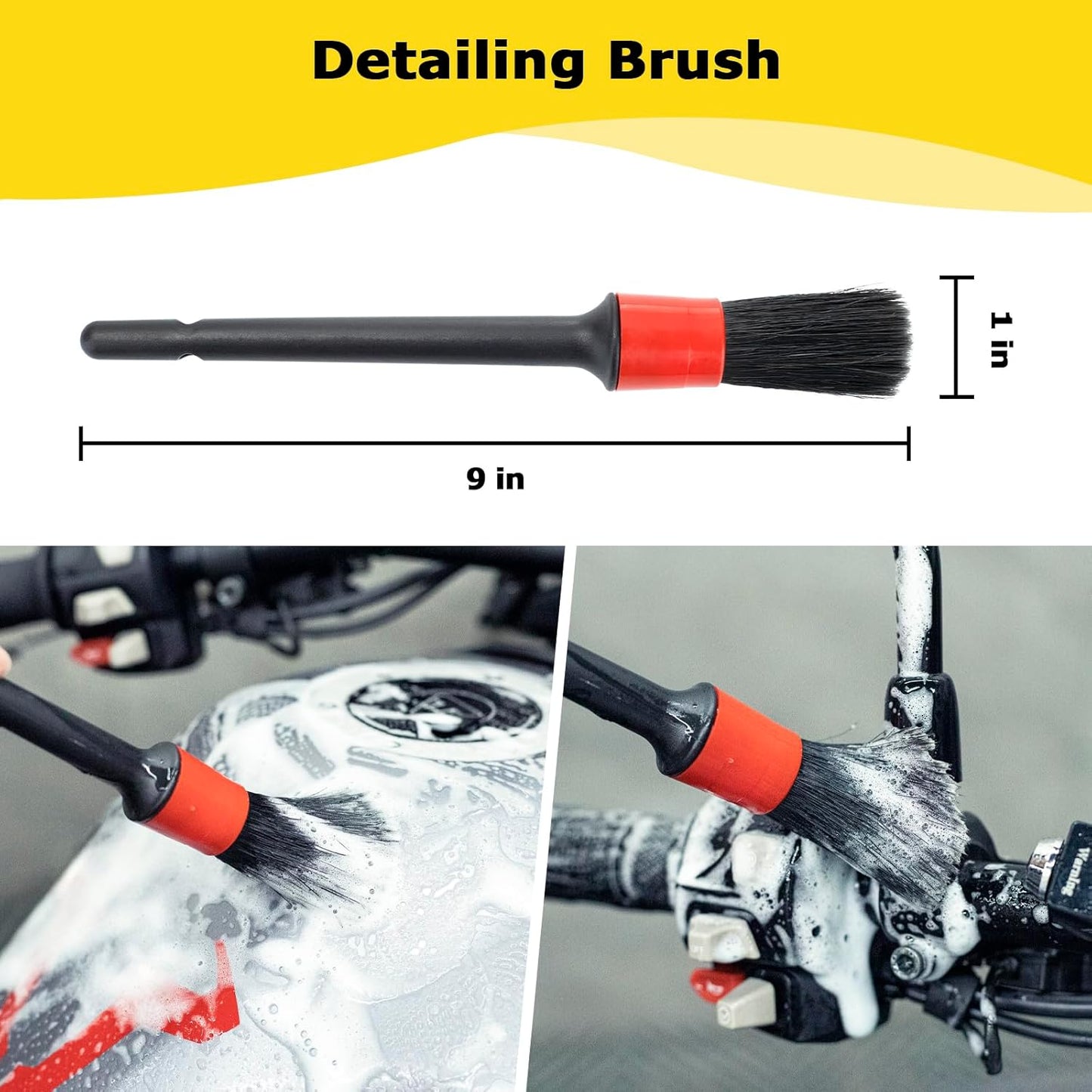 Motorcycle Cleaning Kit 6 Pack with Easy Reach Brush,Tire Brush,Wool Wash Mitt,Chain Brush,Detailing Brush and Microfiber Towel for Cleaning Motorcycle Mudguard,Rims,Exhaust,Frame