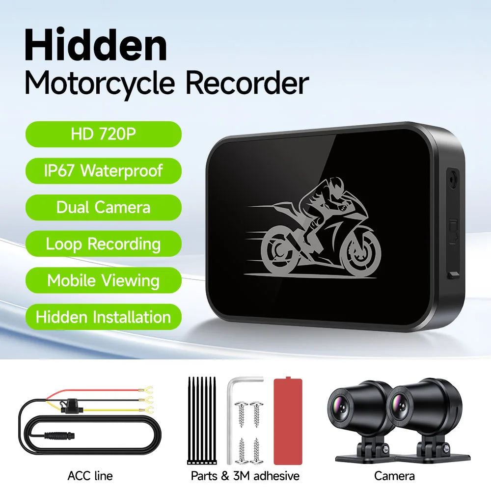 Motorcycle Action Camera Recorder Front & Rearview Waterproof Dual Full Motorcycle DVR Dash Cam Night Vision Wifi Smart Connect