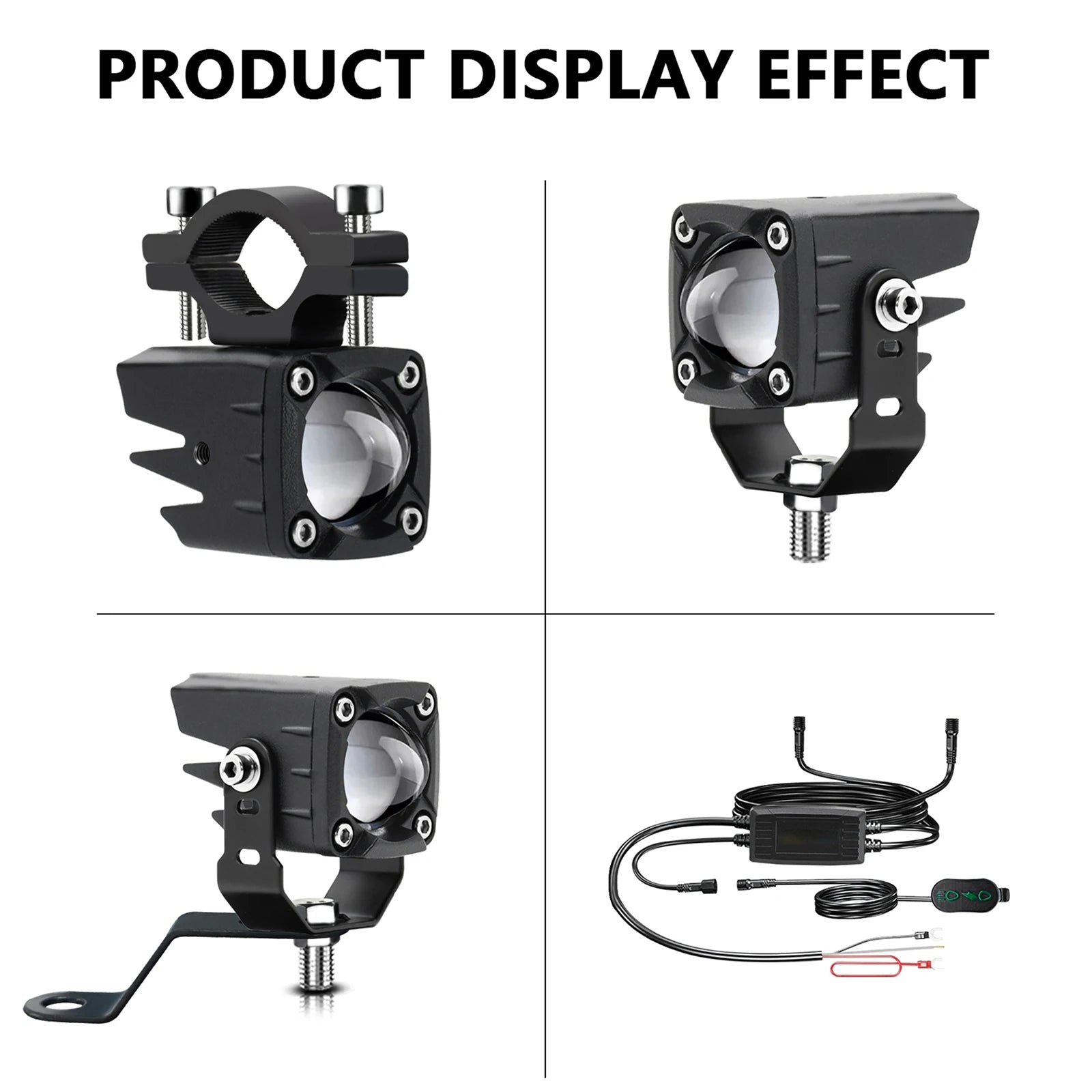 Motorcycle LED Driving Fog Lights 120W 18000LM 6 Lighting Modes LED Auxiliary Lights with Wiring Harness Kit and Mounting Bracke