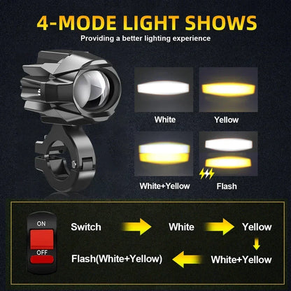LED Motorcycle Headlight 6000K White Auxiliary 3500K Fog Light Strobe for Motorbike Driving Car Fog Spot Off-Road Use