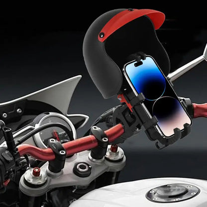 Motorcycle Phone Holder anti Vibration Mobile Phone Clamp with Tiny Hard Hat Rotating Motor Support Cellphone Handlebar Mount
