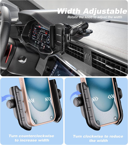 anti Vibration Phone Mount Holder, 1S Lock & Release | Camera Friendly Phone Holder with Shock Dampener, Aluminum AMPS round Base for Car UTV Truck Boat, Fits 5.4"-7.2" Phones