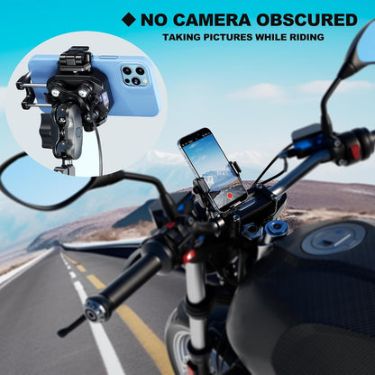 Motorcycle Wireless USB C Phone Mount Anti-Vibration, Anti-Theft 1" Ball Qi Phone Mount Suitable for 5.2"-7.2" up to 15Mm Thick Phones, Fits for 22-32Mm Handlebars, Works with 12-24V Vehicles