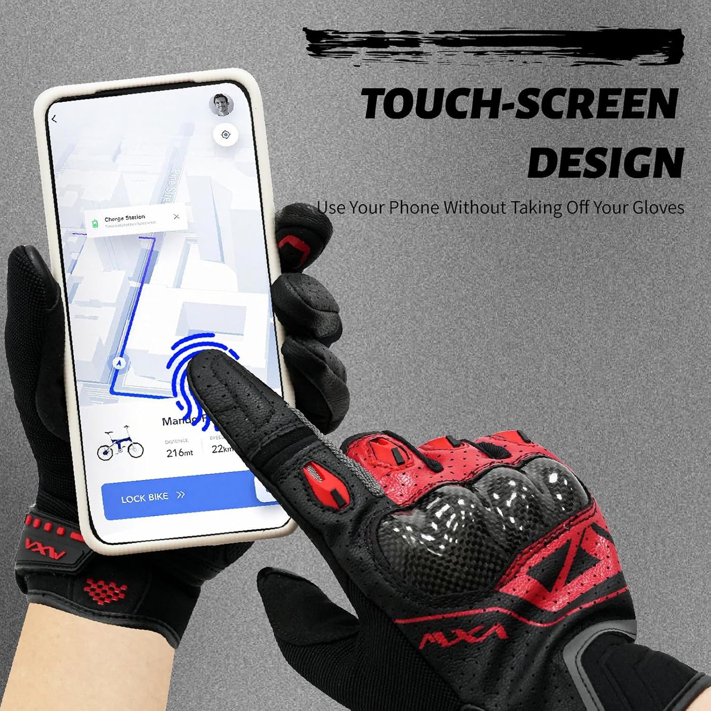 Motorcycle Gloves for Men Women - with Palm Sliders&Knuckle Guards, Touchscreen Design, Faux Leather for Motorcross, Dirt Bike, MTB and Daily Riding