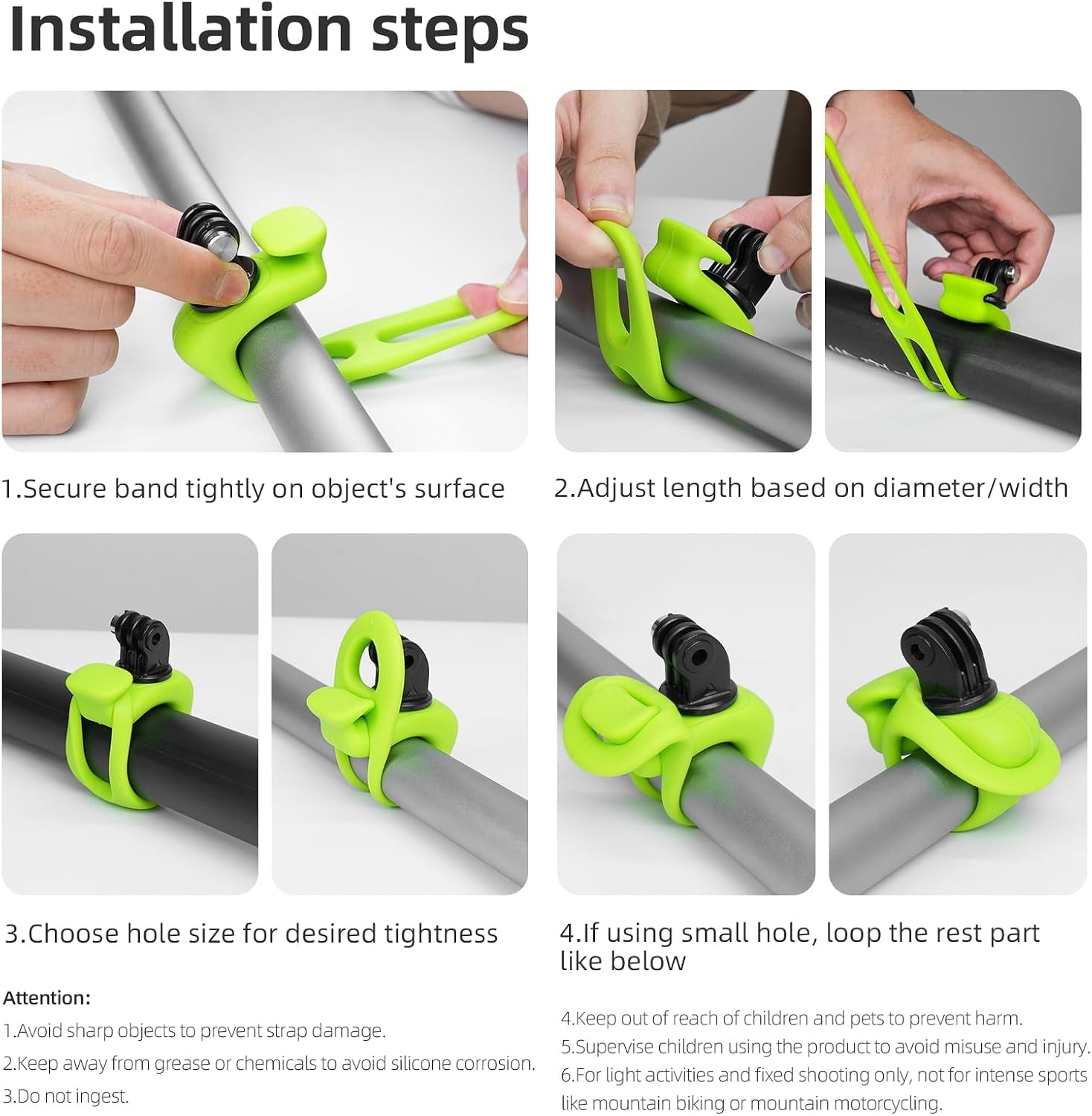 Camera Flexible Mount 360 Strap Mount Wrap Band for DJI Action 6 5 Pro 4/3 Go Pro Mission 1 PRO Hero13/12 Akaso/Insta360 Bike Motorcycle Handlebar Roll Bar Tube Clip Holder Attach Accessories