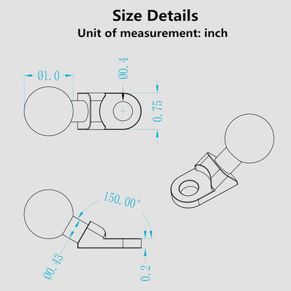 Aluminum Alloy Mount Base with 1'' TPU Ball & 10Mm Mounting Hole | Angled Bolt Head Adapter Ball Base Compatible with RAM Mounts B Size Double Socket Arm