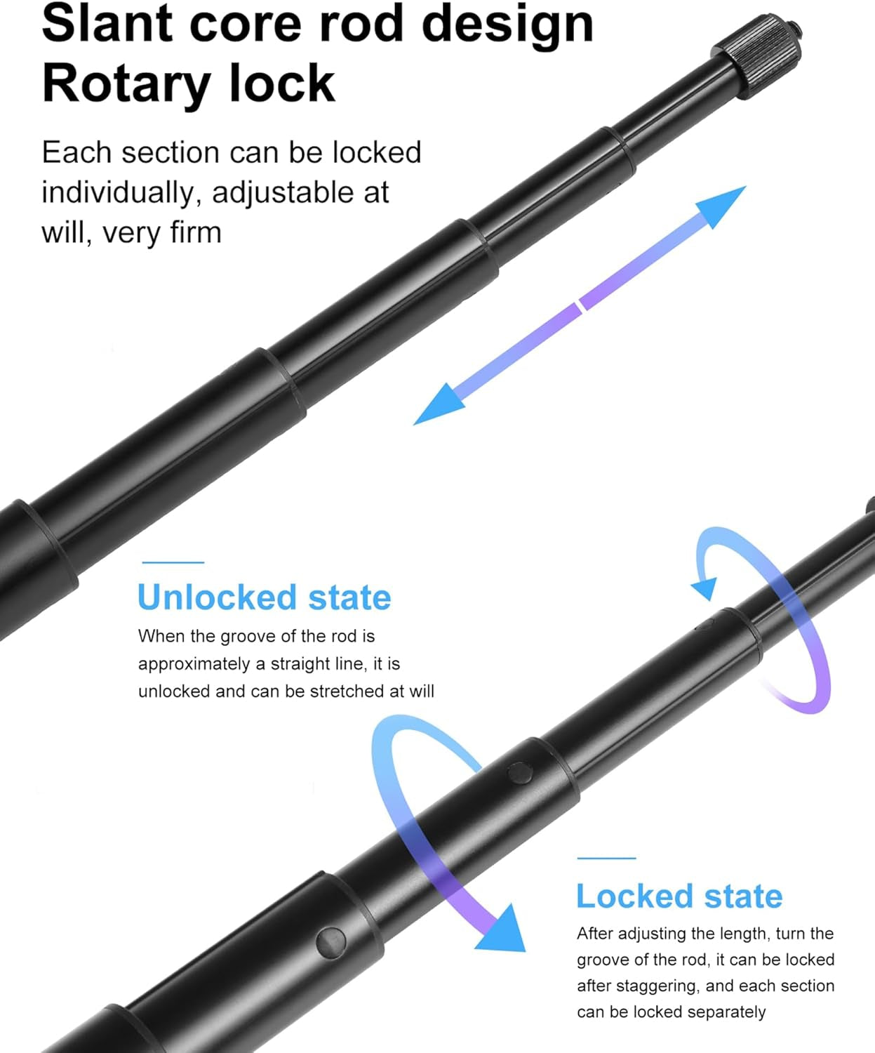 Third Person Perspective Motorcycle Bike Handlebar Mount Selfie Stick Pole for Gopro, Insta360 X4 X3, Action Camera Clamp Monopod Stand 11-44.7 Inch