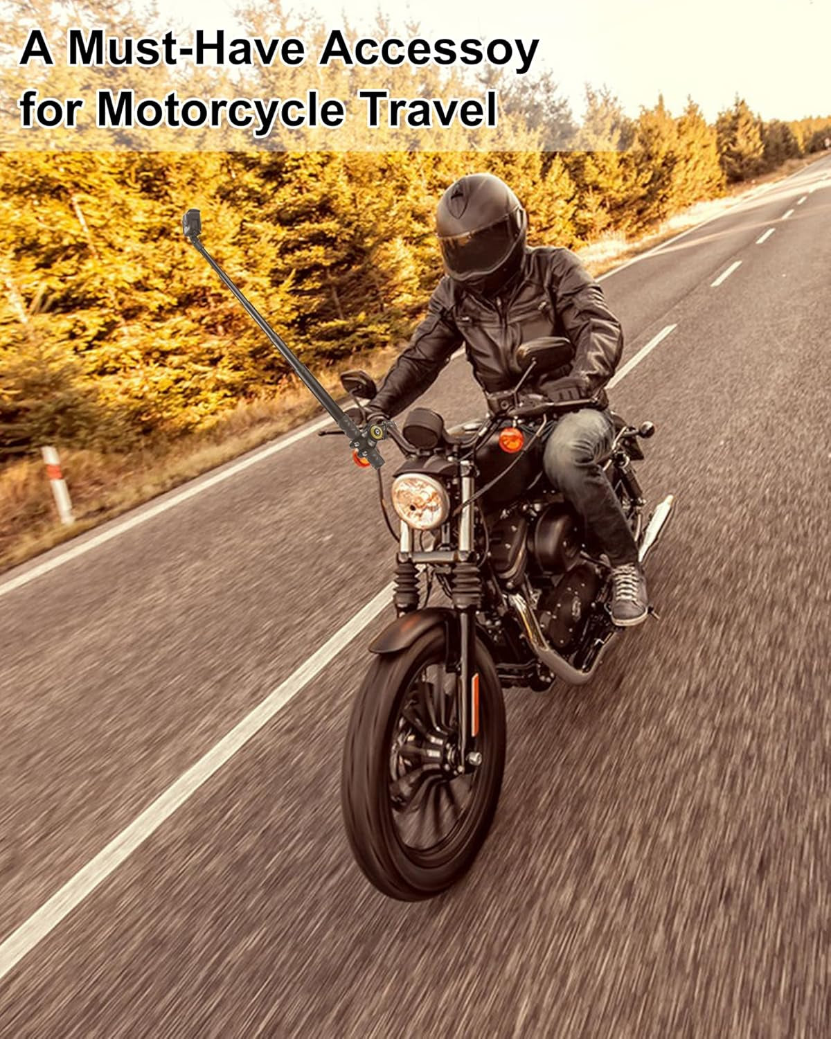 Third Person Perspective Motorcycle Bike Handlebar Mount Selfie Stick Pole for Gopro, Insta360 X4 X3, Action Camera Clamp Monopod Stand 11-44.7 Inch