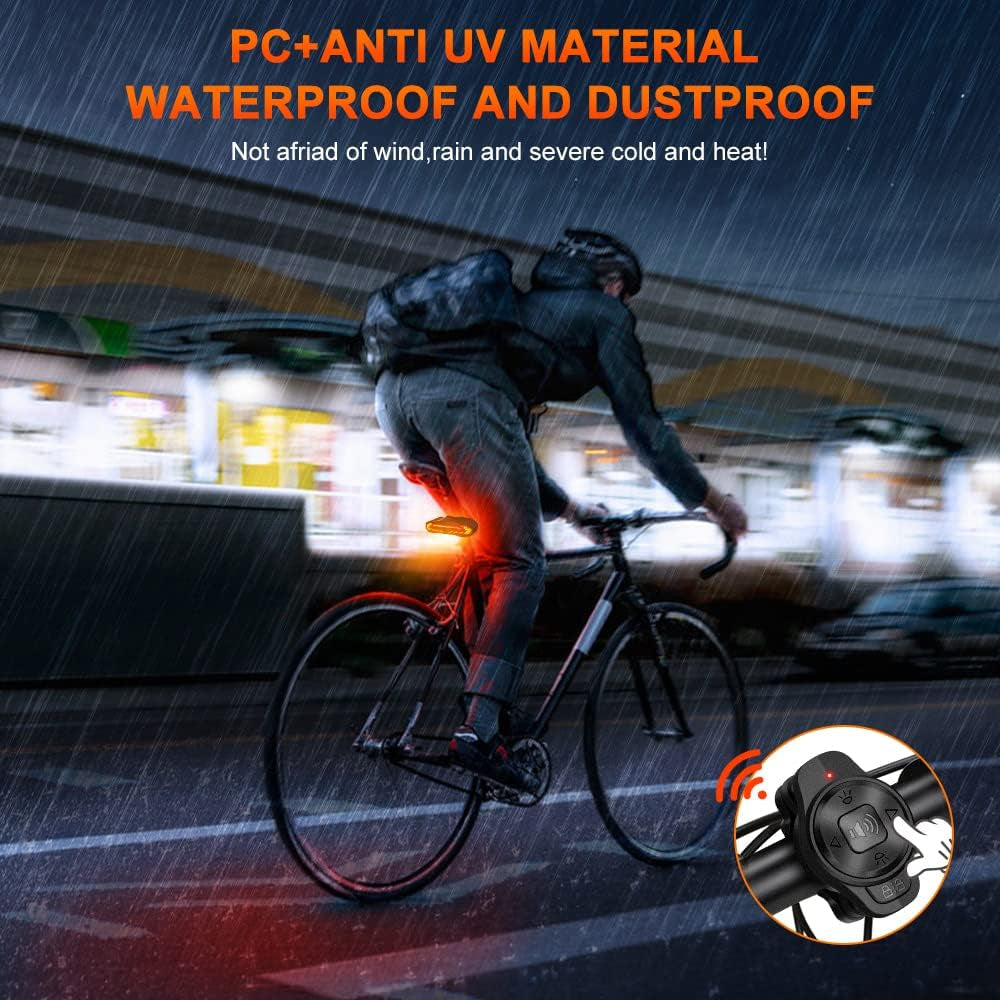 2 Pack Smart Bike Tail Light with Turn Signals, Bike Alarm with Wireless Control Remote, USB Rechargeable Rear Bike Light, IP65 Waterproof Auto On/Off Bicycle Lights for Night Riding