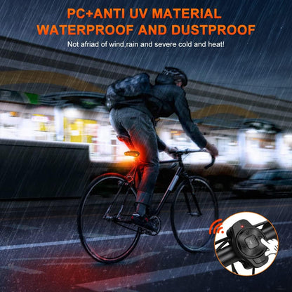 2 Pack Smart Bike Tail Light with Turn Signals, Bike Alarm with Wireless Control Remote, USB Rechargeable Rear Bike Light, IP65 Waterproof Auto On/Off Bicycle Lights for Night Riding