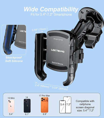 anti Vibration Phone Mount Holder, 1S Lock & Release | Camera Friendly Phone Holder with Shock Dampener, Aluminum AMPS round Base for Car UTV Truck Boat, Fits 5.4"-7.2" Phones