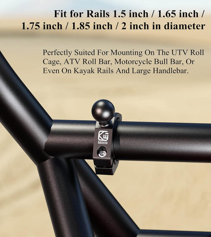 2PCS, Aluminum Alloy Large Bar Clamp Mount with 1'' TPU Ball | Fit 1.5'' / 1.65'' / 1.75'' / 1.85'' / 2'' round Rails & ATV UTV Roll Cages, for RAM Mounts B Size 1'' Ball Double Socket Arm