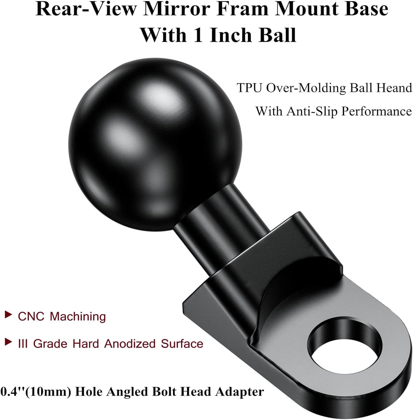 Aluminum Alloy Mount Base with 1'' TPU Ball & 10Mm Mounting Hole | Angled Bolt Head Adapter Ball Base Compatible with RAM Mounts B Size Double Socket Arm