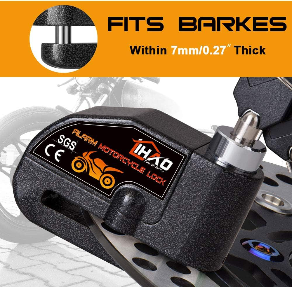 Motorcycle Disc Lock, Anti-Theft Waterproof Disc Brake Alarm Lock for Motorbike Scooter